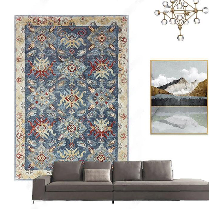 Moroccan Medallion Pattern Rug Polyester Indoor Carpet Non-Slip Backing Carpet for Living Room