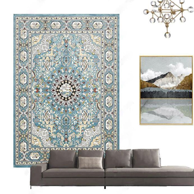 Moroccan Medallion Pattern Rug Polyester Indoor Carpet Non-Slip Backing Carpet for Living Room