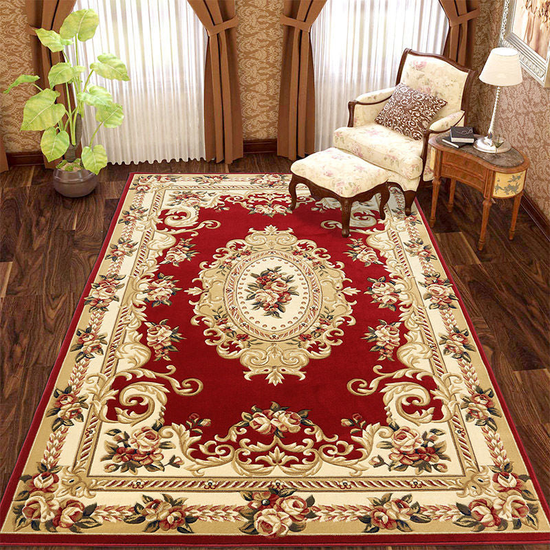 Yellow Traditional Area Carpet Medallion Pattern Polyester Area Rug Stain Resistant Rug for Bedroom