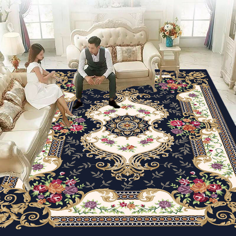 Vintage Washable Rug Classic Floral Design Rug Polyester Anti-Slip Carpet for Home Decor