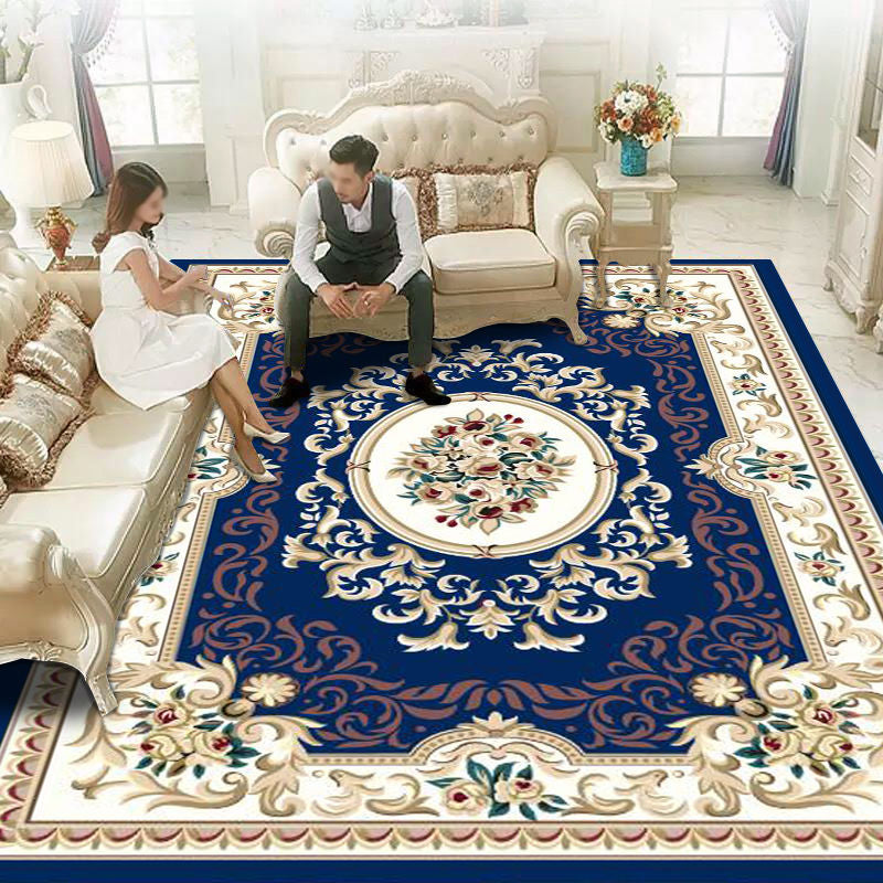 Vintage Washable Rug Classic Floral Design Rug Polyester Anti-Slip Carpet for Home Decor