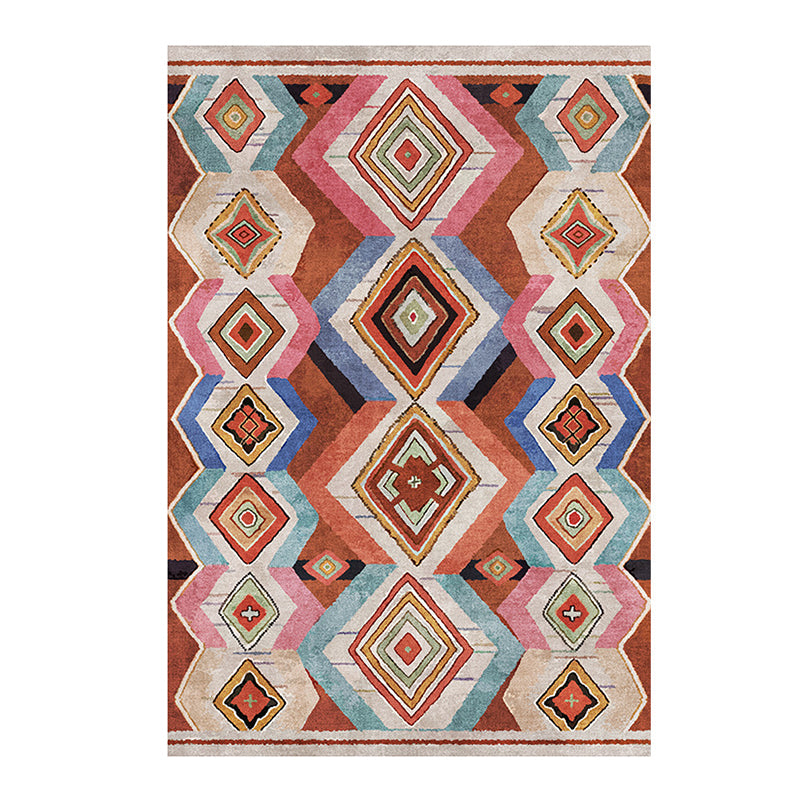 Traditional Living Room Carpet Morocco Pattern Polyester Area Rug Stain Resistant Rug