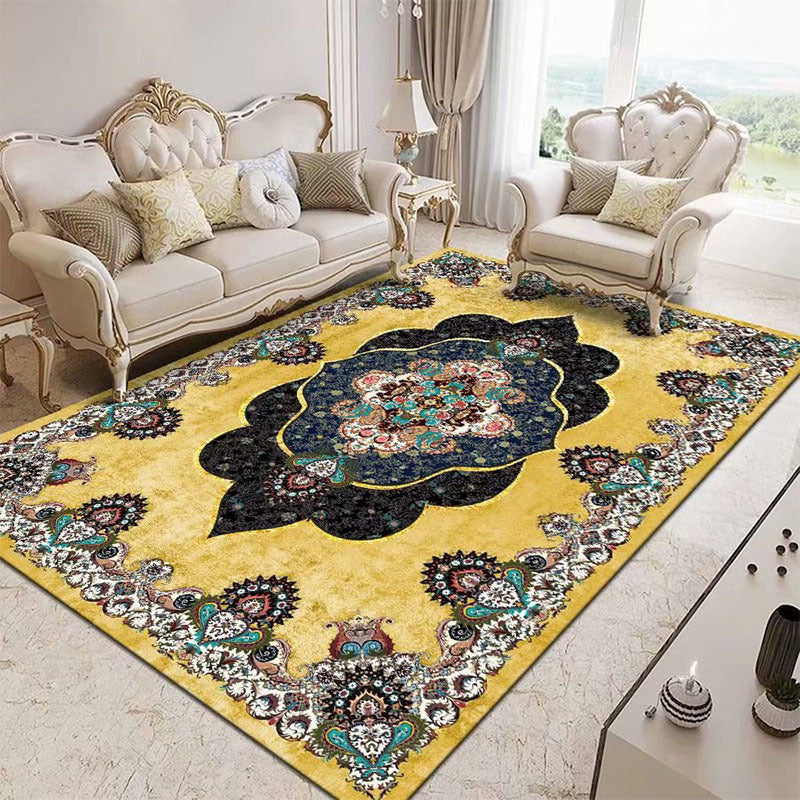 Antique Medallion Print Rug Polyester Area Carpet Stain Resistant Indoor Rug for Living Room