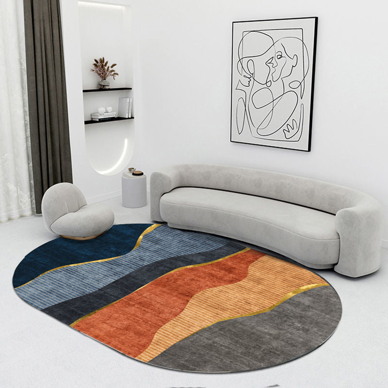 Modern Living Room Carpet Color Block Polyester Area Rug Stain Resistant Area Rug