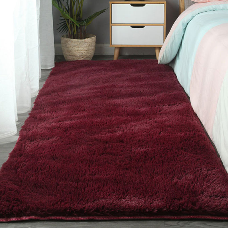 Contemporary Solid Shag Rug Polyester Carpet Non-Slip Backing Indoor Carpet for Adult's Bedroom