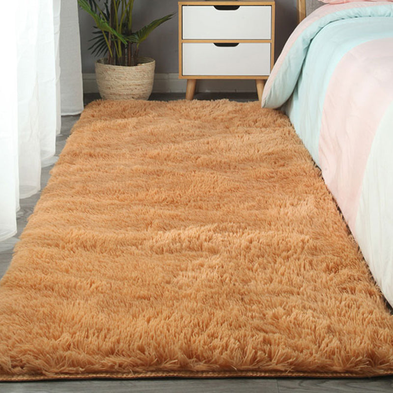 Contemporary Solid Shag Rug Polyester Carpet Non-Slip Backing Indoor Carpet for Adult's Bedroom