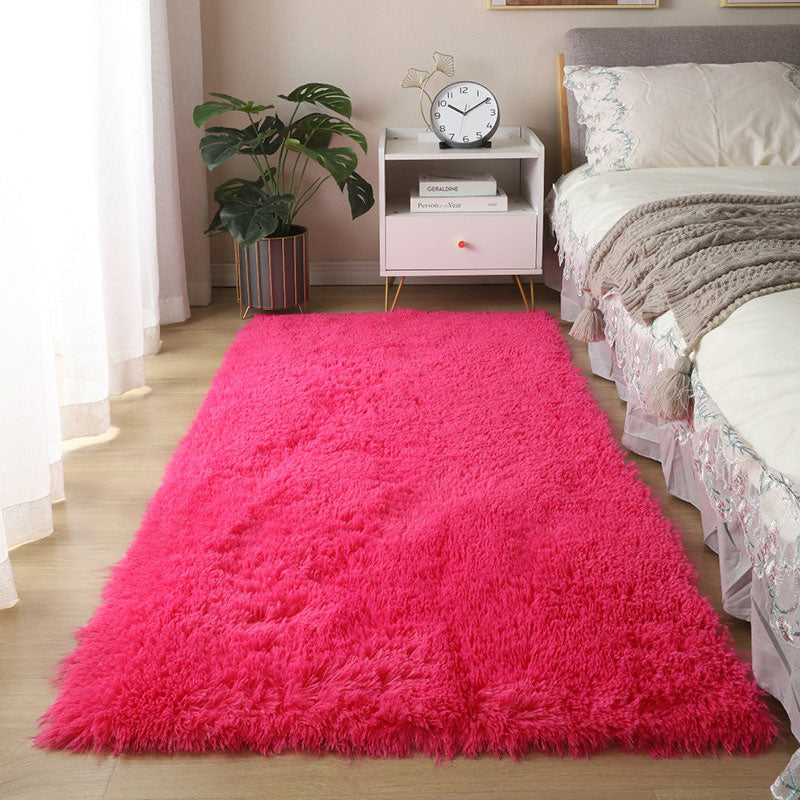 Contemporary Solid Shag Rug Polyester Carpet Non-Slip Backing Indoor Carpet for Adult's Bedroom