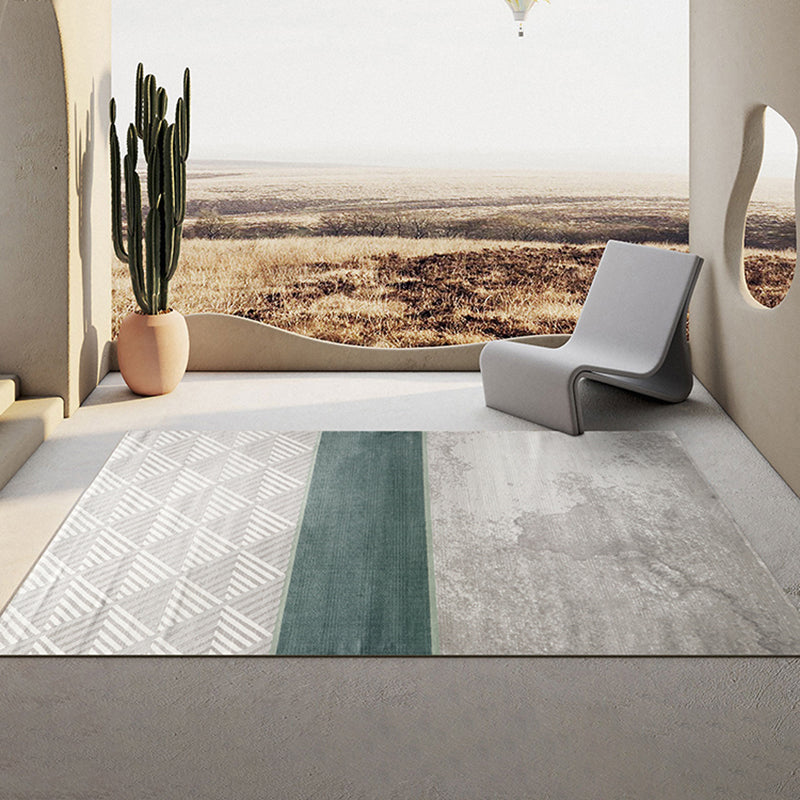 Green Living Room Area Carpet Color-Blcked Polyester Area Rug Stain Resistant Rug