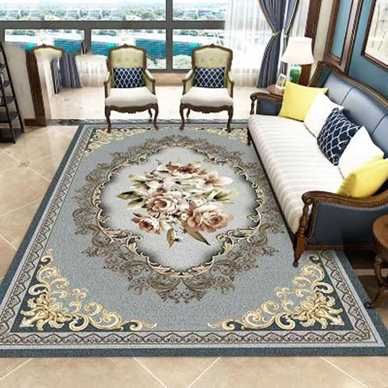 Vintage Living Room Carpet Anrique Pattern Polyester Area Rug Stain Resistant Rug