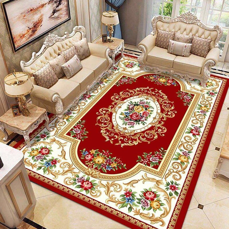 Vintage Living Room Carpet Anrique Pattern Polyester Area Rug Stain Resistant Rug