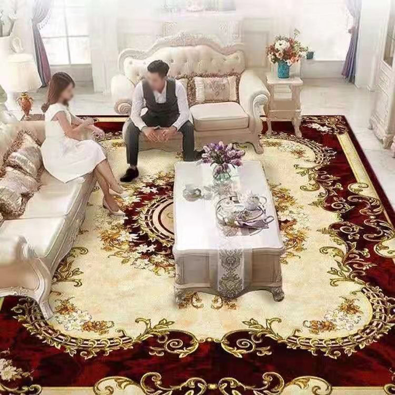 Vintage Living Room Carpet Anrique Pattern Polyester Area Rug Stain Resistant Rug