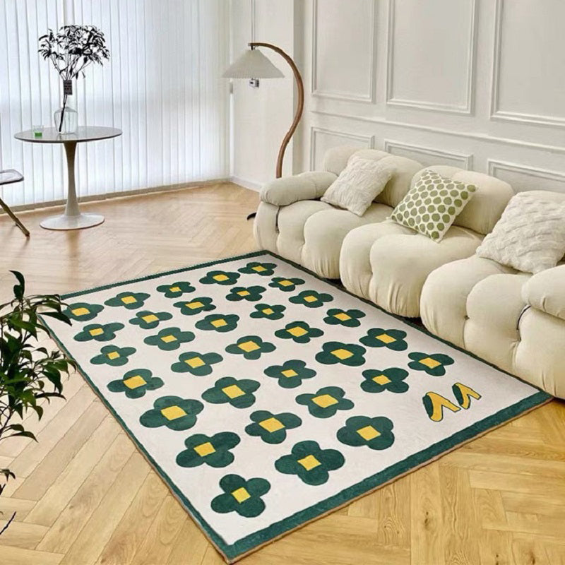White Modern Rug Blending Flower Rug Non-Slip Backing Rug for Home Decoration