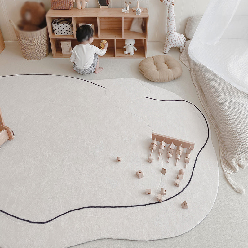 White Line Pattern Area Rug Polyester Area Carpet Non-Slip Backing Rug for Living Room