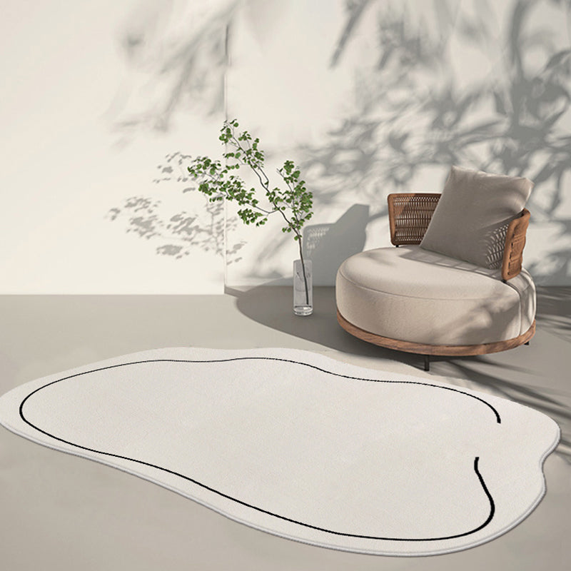 White Line Pattern Area Rug Polyester Area Carpet Non-Slip Backing Rug for Living Room