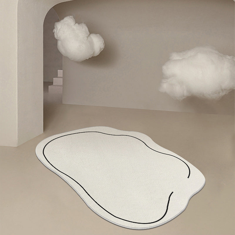 White Line Pattern Area Rug Polyester Area Carpet Non-Slip Backing Rug for Living Room