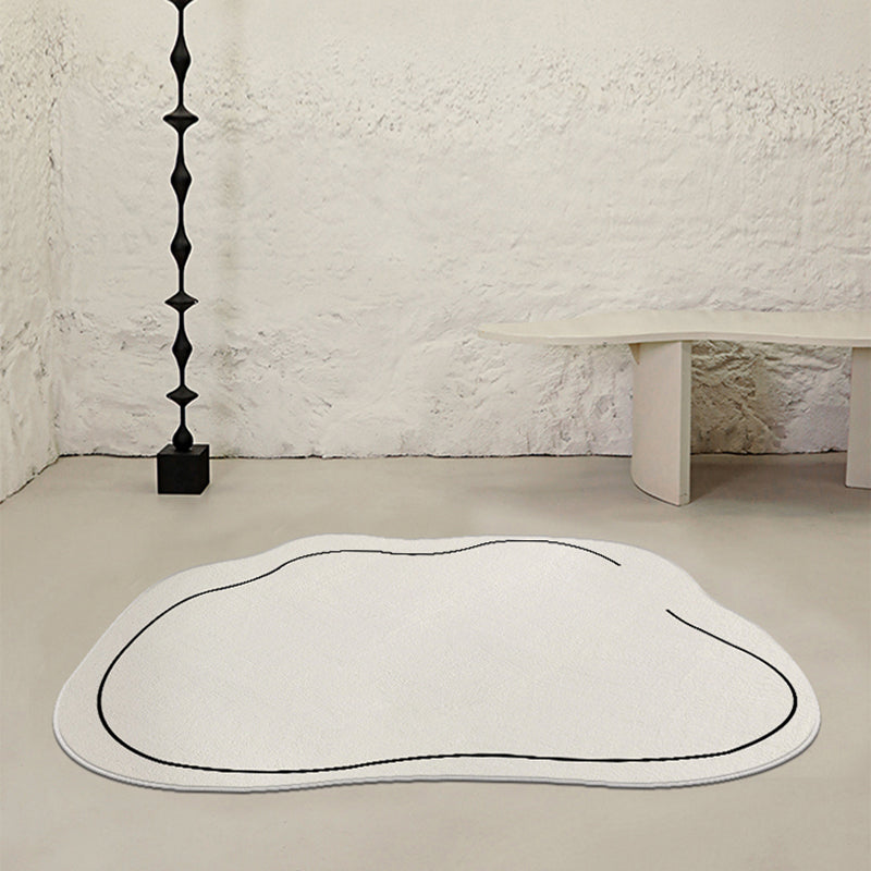 White Line Pattern Area Rug Polyester Area Carpet Non-Slip Backing Rug for Living Room