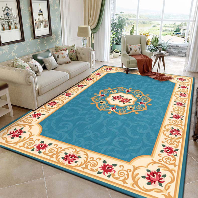 Tapis graphique polyester traditionnel rouge tapis de support sans glissement pour le salon