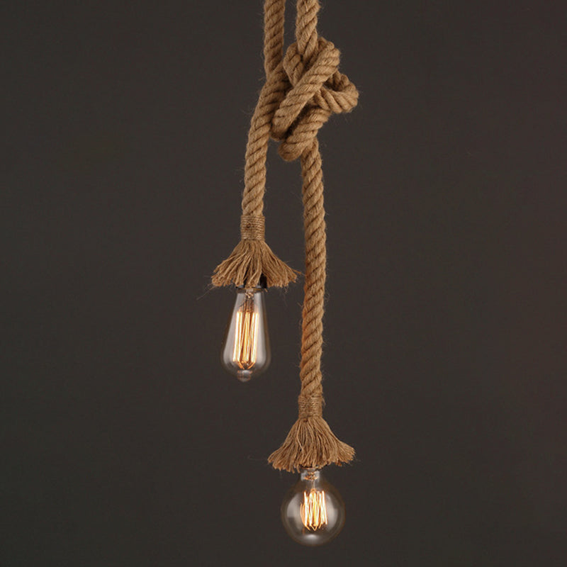 Single Light Hemp Rope Pendant Light Industrial Style Bare Bulb Coffee Shop Decorative Lighting Fixture