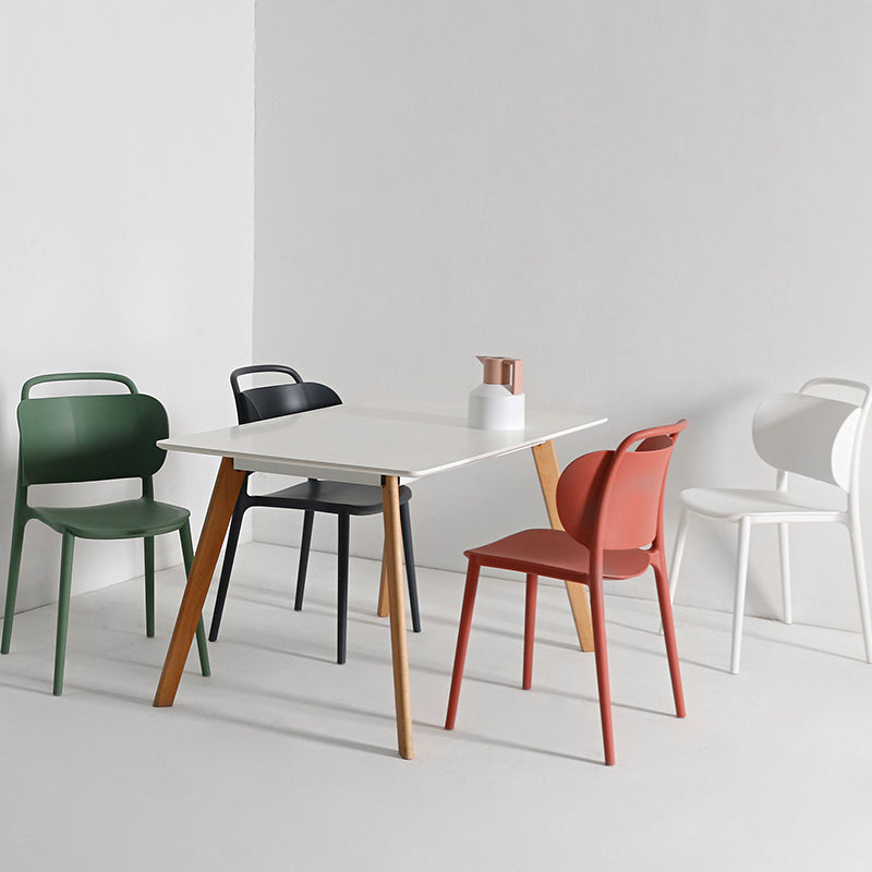 Sillas de comedor de plástico contemporáneas, silla sin brazos con respaldo abierto (juego de 2)