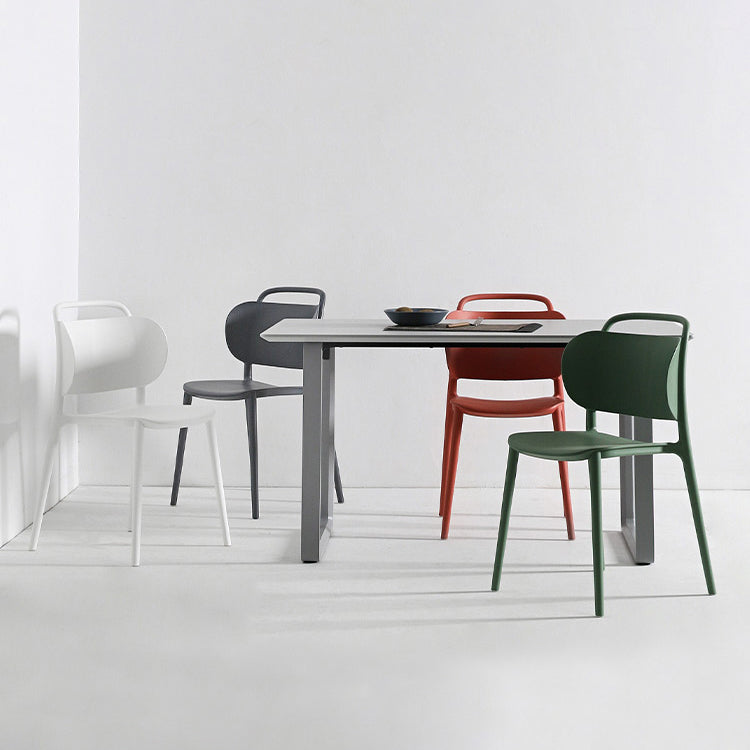 Sillas de comedor de plástico contemporáneas, silla sin brazos con respaldo abierto (juego de 2)