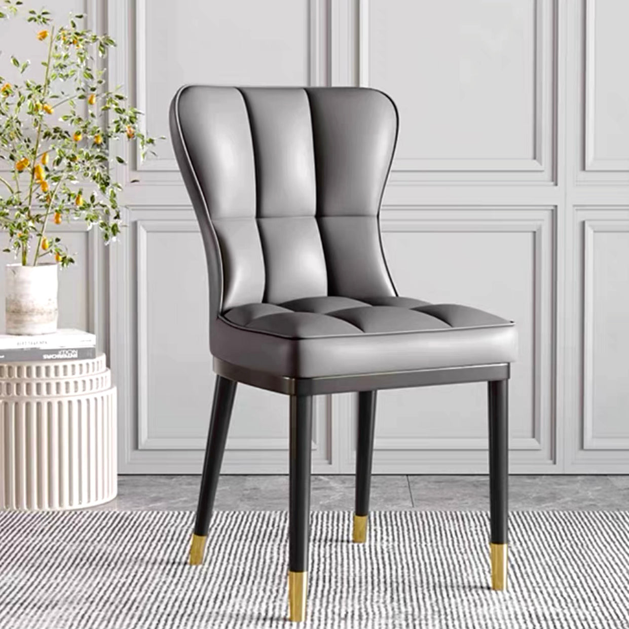 Chaises de salle à manger en métal de Style Glam, chaise de salle à manger en tissu de lin rembourrée sans accoudoirs pour un usage domestique