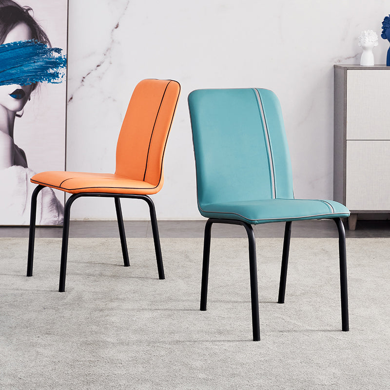 Silla lateral de comedor de metal contemporáneo, silla sin brazos con respaldo sólido
