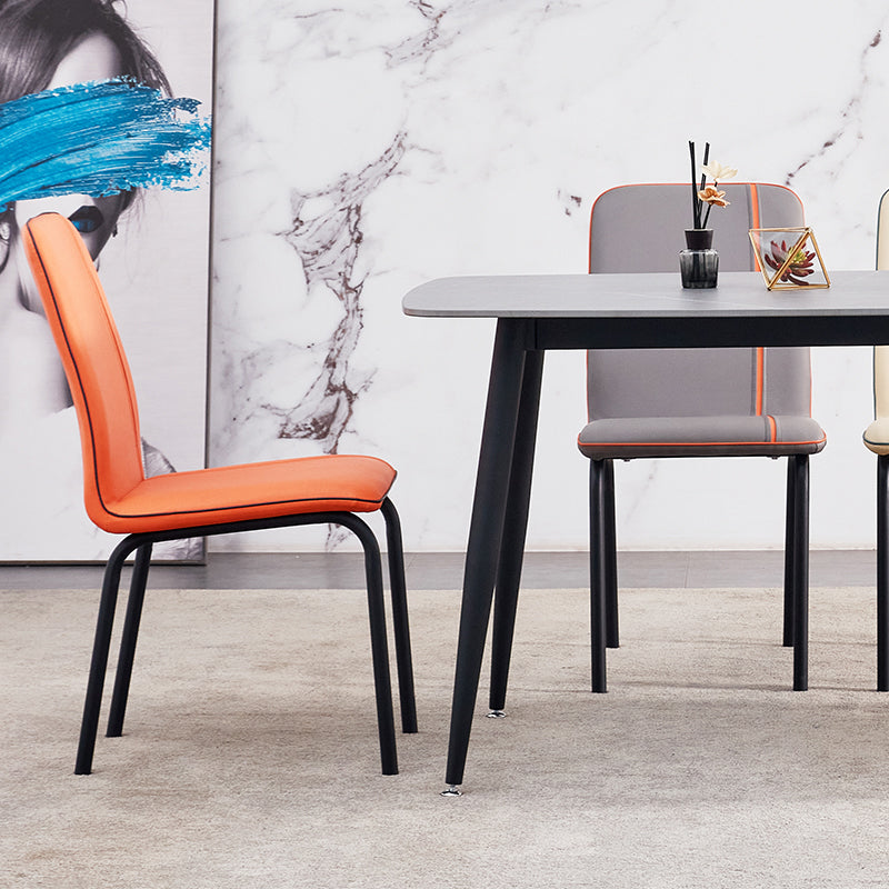 Silla lateral de comedor de metal contemporáneo, silla sin brazos con respaldo sólido