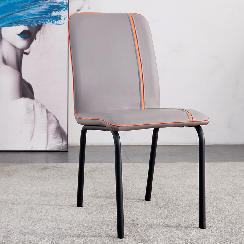 Silla lateral de comedor de metal contemporáneo, silla sin brazos con respaldo sólido