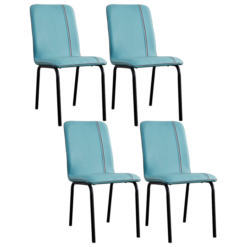 Silla lateral de comedor de metal contemporáneo, silla sin brazos con respaldo sólido