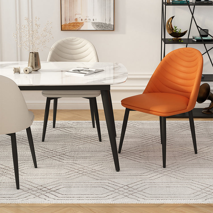 Sillas de comedor de metal contemporáneas tapizadas sin brazos, sillas de cuero para uso doméstico