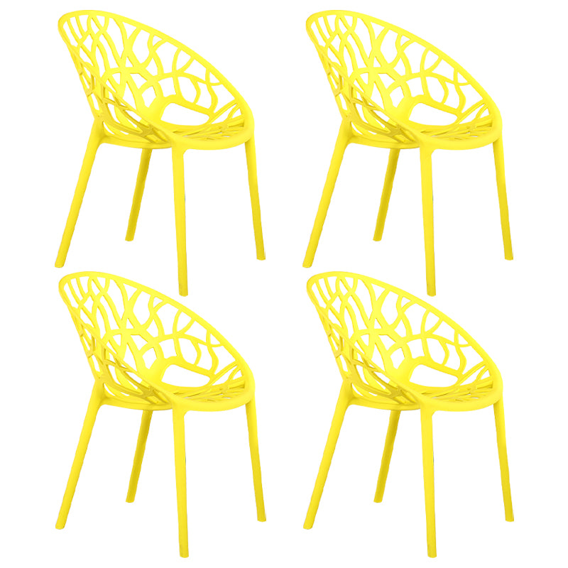 Sillas de comedor escandinavas sin brazos, sillas auxiliares de comedor apilables de plástico (juego de 4)