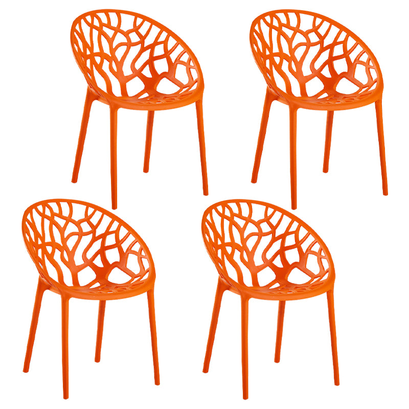 Sillas de comedor escandinavas sin brazos, sillas auxiliares de comedor apilables de plástico (juego de 4)