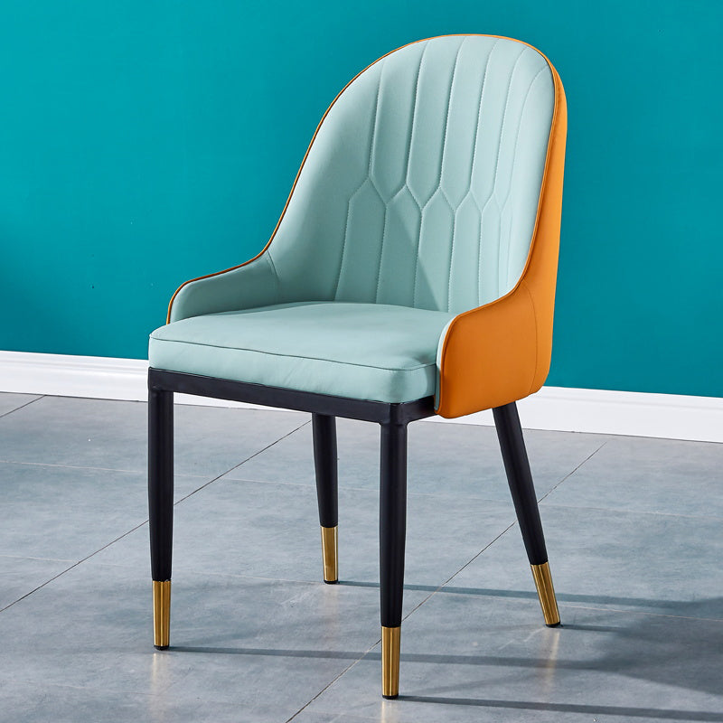 Sillas de comedor de metal Glam, sillones tapizados de piel sintética de tela