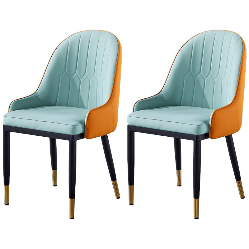 Sillas de comedor de metal Glam, sillones tapizados de piel sintética de tela