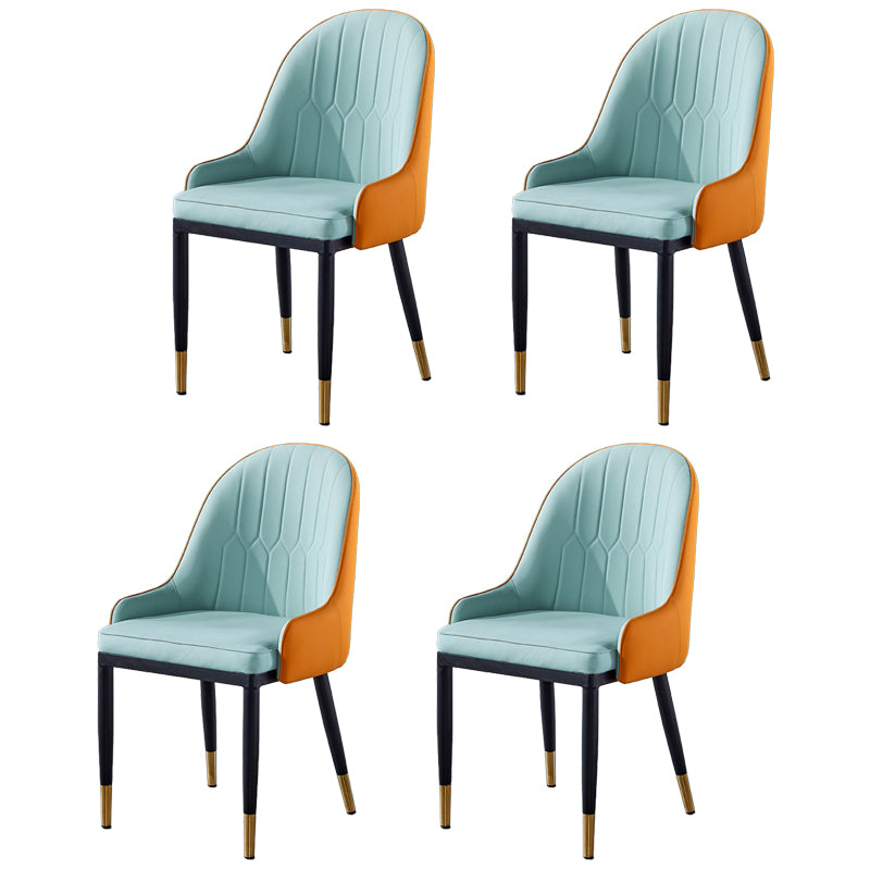 Sillas de comedor de metal Glam, sillones tapizados de piel sintética de tela