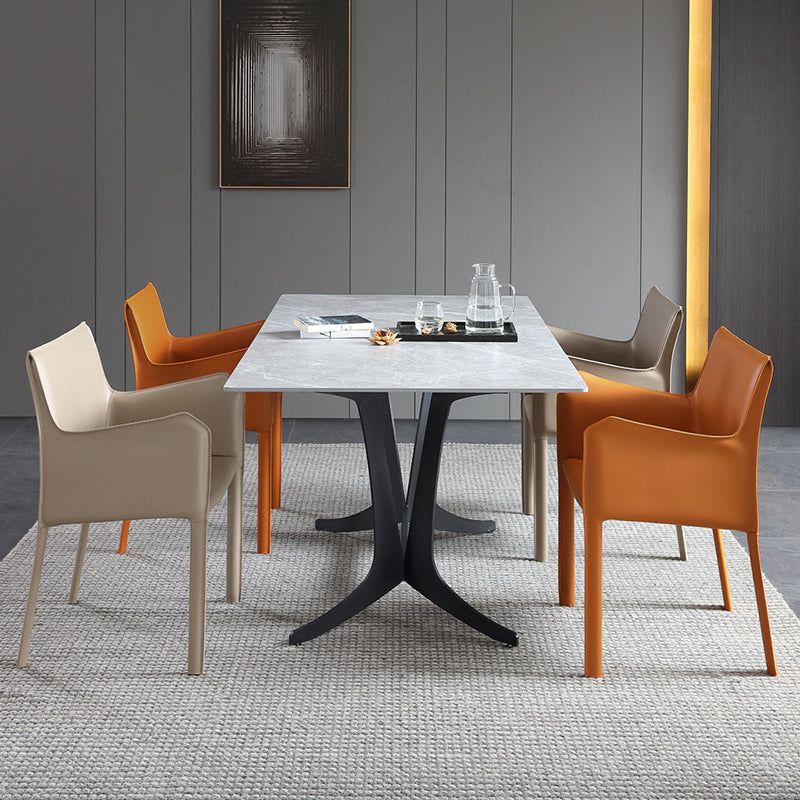 Chaises de salle à manger modernes en métal avec accoudoirs en cuir pour restaurant (Ensemble de 2)
