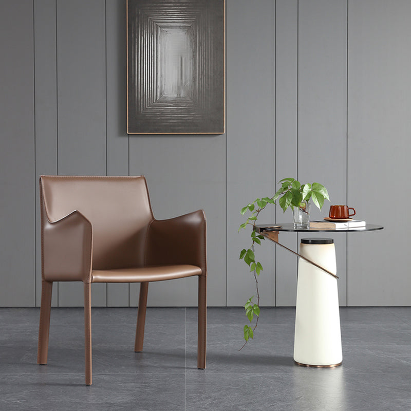 Chaises de salle à manger modernes en métal avec accoudoirs en cuir pour restaurant (Ensemble de 2)