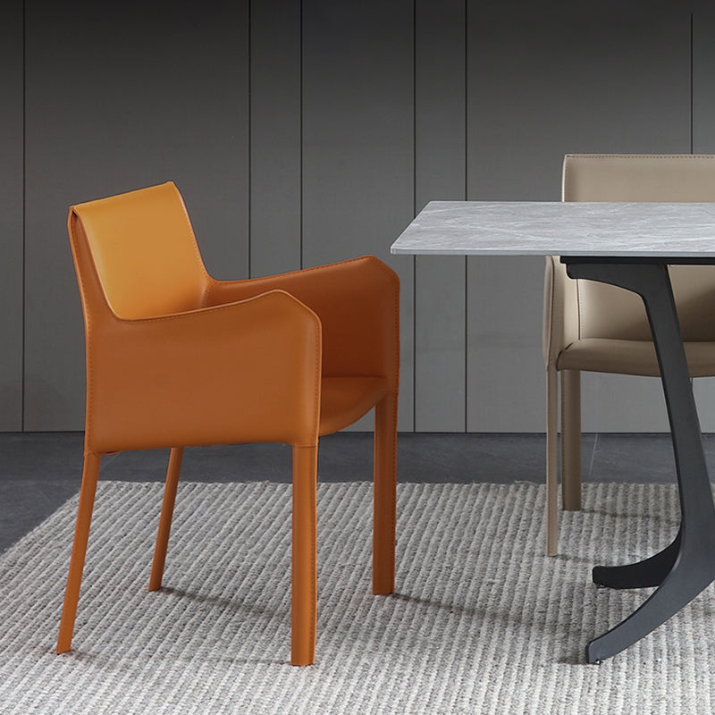 Chaises de salle à manger modernes en métal avec accoudoirs en cuir pour restaurant (Ensemble de 2)