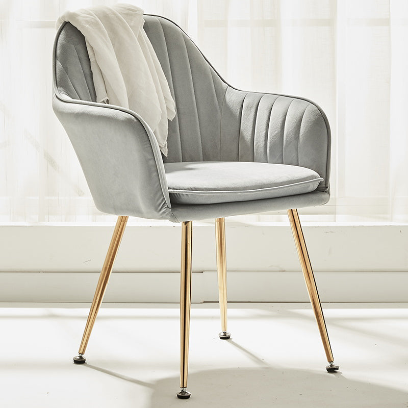 Scandinavian Style Dining Chair Metal Home Cushioned Solid Back Chair with Arm