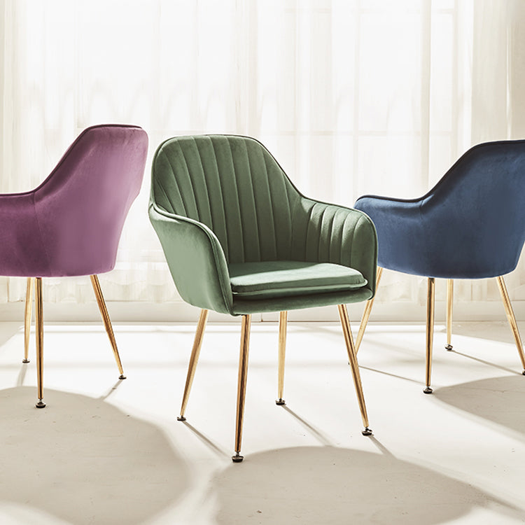 Scandinavian Style Dining Chair Metal Home Cushioned Solid Back Chair with Arm