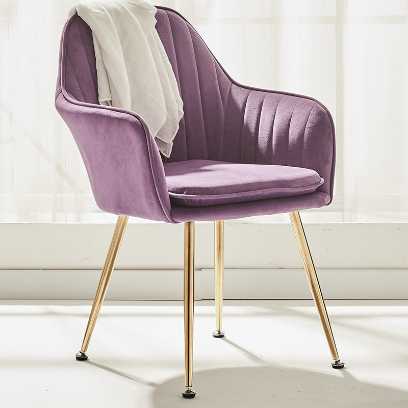 Scandinavian Style Dining Chair Metal Home Cushioned Solid Back Chair with Arm