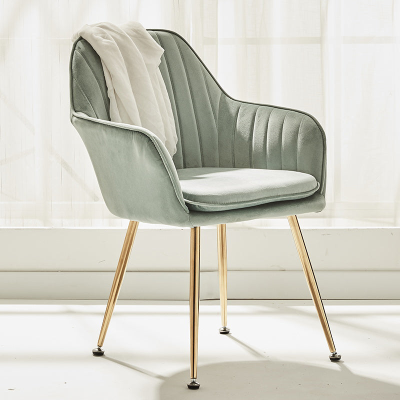 Scandinavian Style Dining Chair Metal Home Cushioned Solid Back Chair with Arm