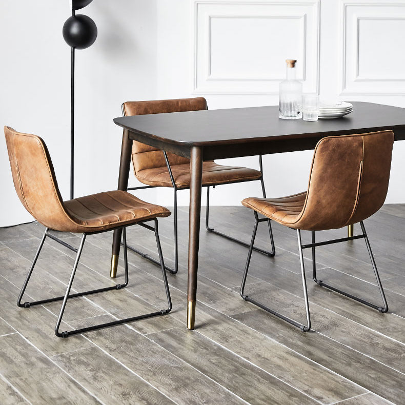 Rectangle 4 Legs Luxury Style Dining Table Wood Color Fixed Table of Solid Rubberwood
