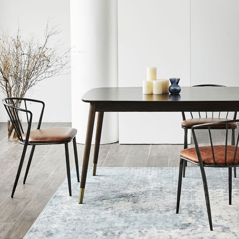 Rectangle 4 Legs Luxury Style Dining Table Wood Color Fixed Table of Solid Rubberwood