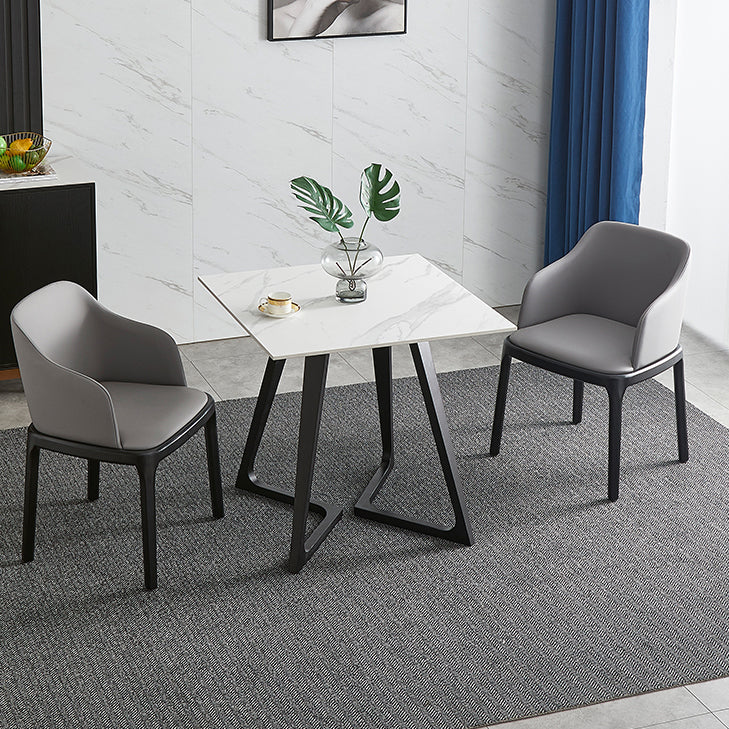 Sintered Stone White Tone Dining Table Industrial Style Double Pedestal Table for Dining Room