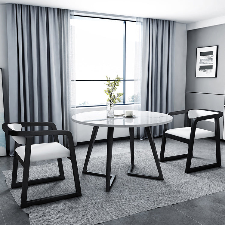 Sintered Stone White Tone Dining Table Industrial Style Double Pedestal Table for Dining Room