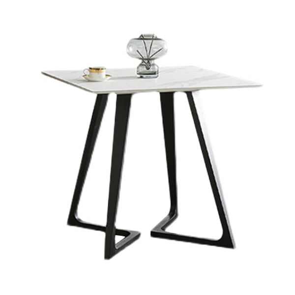Sintered Stone White Tone Dining Table Industrial Style Double Pedestal Table for Dining Room
