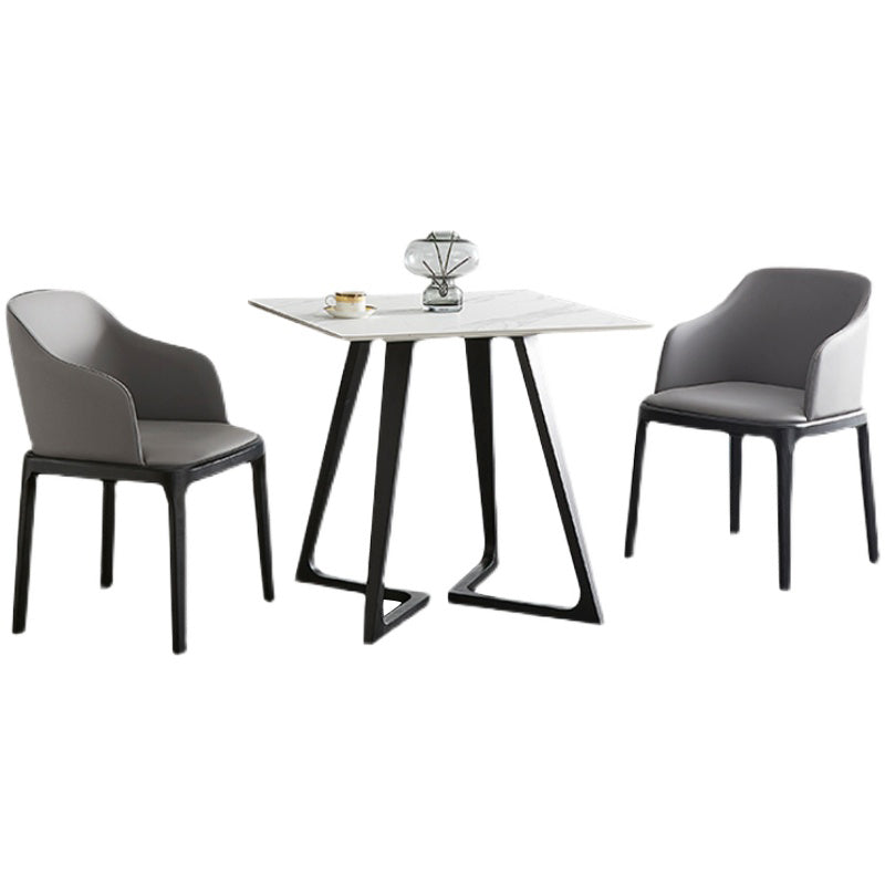 Sintered Stone White Tone Dining Table Industrial Style Double Pedestal Table for Dining Room