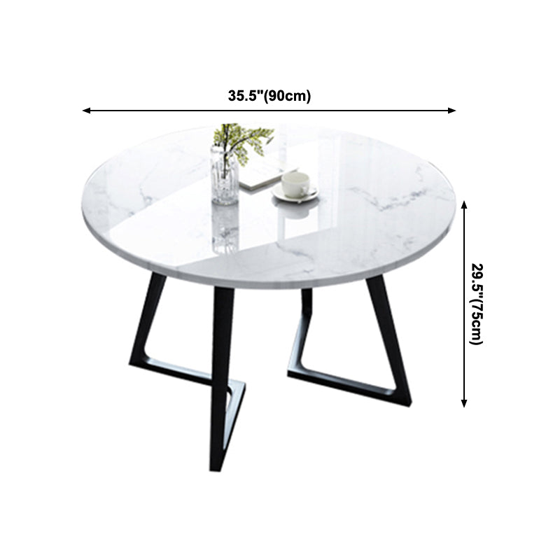 Sintered Stone White Tone Dining Table Industrial Style Double Pedestal Table for Dining Room