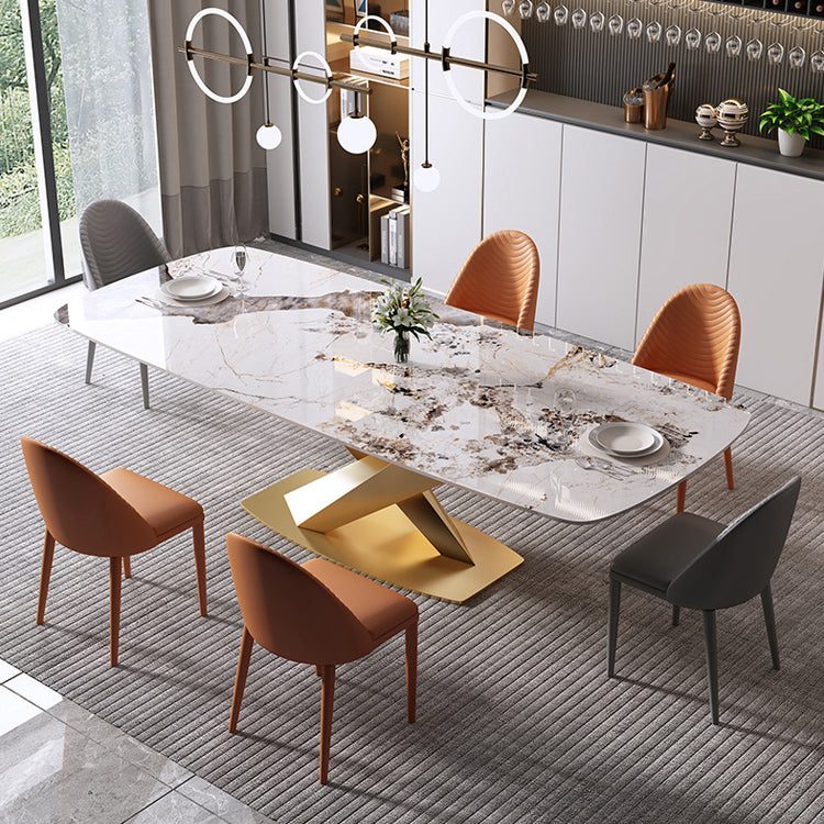 Mesa de comedor de lujo rectángulo Tono blanco Fijación de piedra sinterizada
